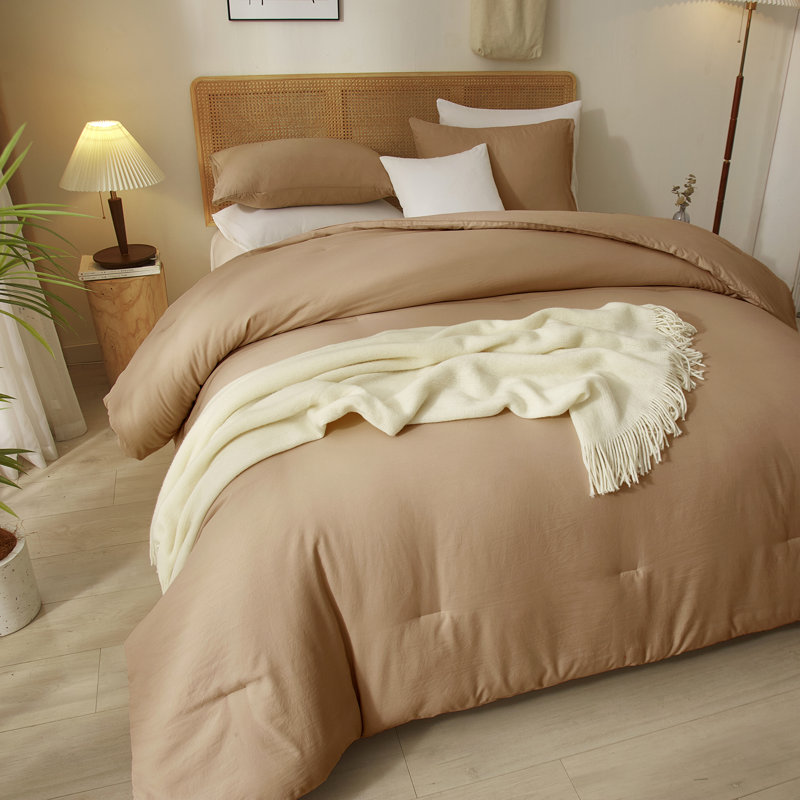 3-Piece 90g Lightweight All-season Microfiber Comforter Set, Queen Comforter + 2 Standard Shams, Taupe