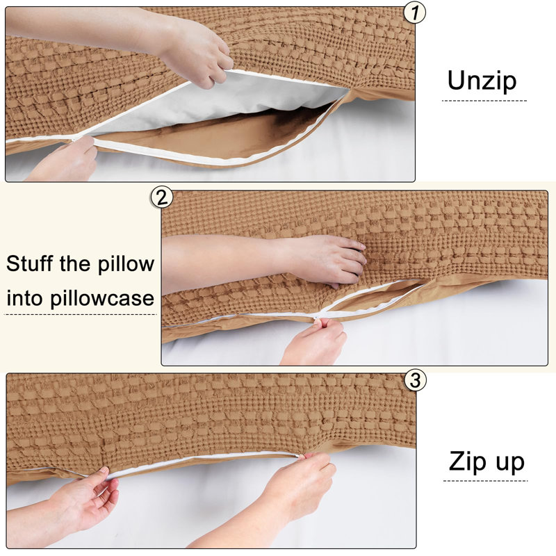 PHF 100% Cotton Waffle Body Pillowcase with Zipper, 1 Pack 20" x 54" Soft Skin-Friendly Pillow Sham, No Filling, Clay