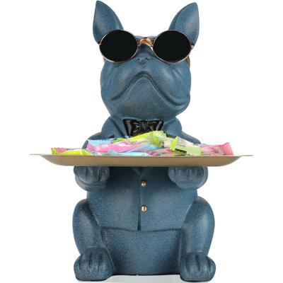 Plateau de bouledogue bleu moderne en résine