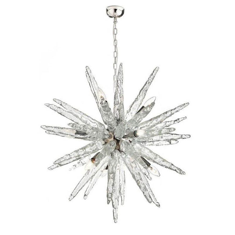 Lustre spoutnik Murano Ice, H 22 po x l 22 po x P 22 po, Fumée lisse, Or antique