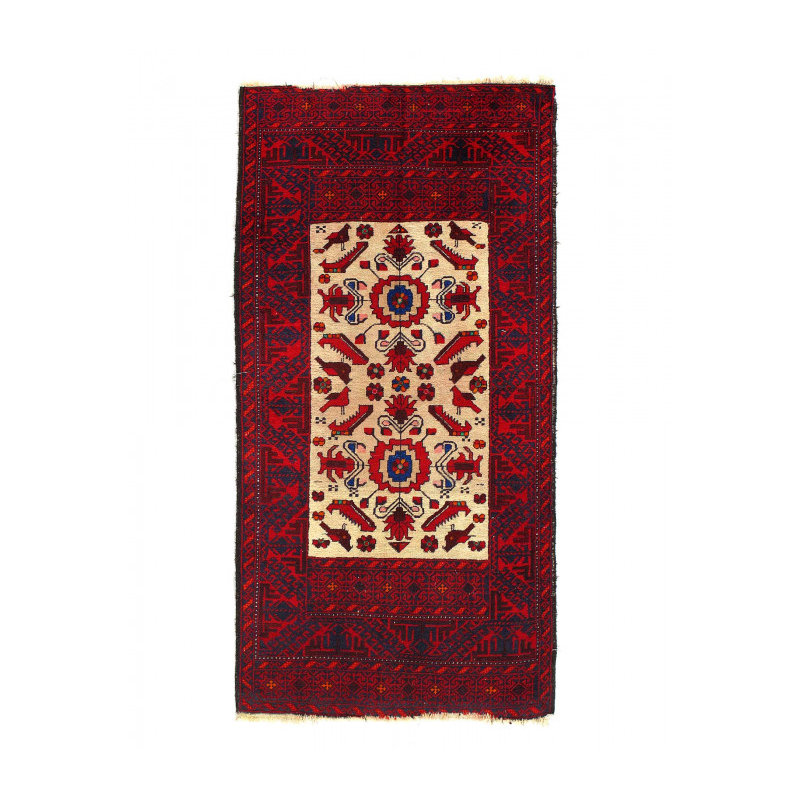 Amoritta One-of-a-Kind Rectangle 2'7" x 4'11" New Age Area Rug in Ivory/Red/Blue