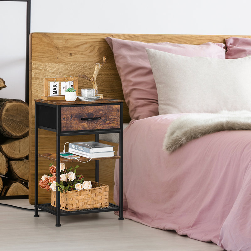 Issai End Table Set and Built-In Outlets, Brown