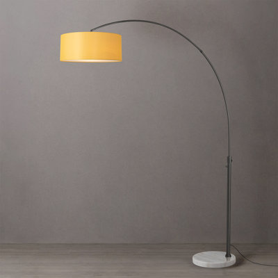 Lampe à arc 92 po Float - nickel noir, base en marbre noir, demi-dôme en lin, à intensité variable, ampoule incluse