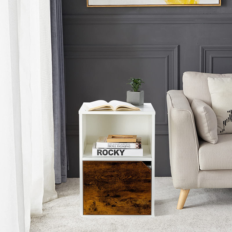 Casundra Block End Table, White/Walnut