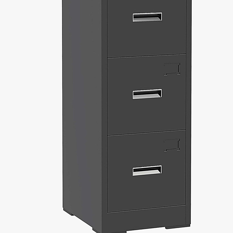 3 Drawer Metal Vertical File Cabinet with Lock and Card Slot, Black