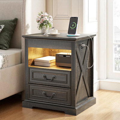 2-Drawer Nightstand With Led Light & Human Sensor