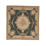 Hand-Knotted High-Quality Green, Beige, and Brown Square Area Rug