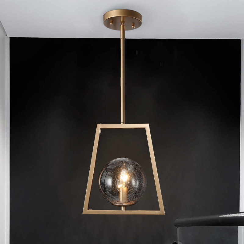 Labonte 1-Light Mini Cage Pendant Light - Seeded Glass