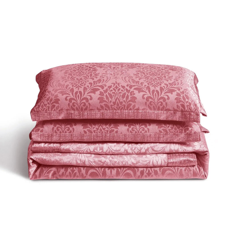 Polyester Floral Bedspread with Pillow Shams, Double Bedspread + 3 Standard Shams, Pink