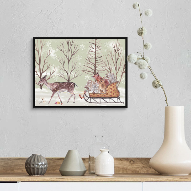 «Christmas Time II» par Melissa Wang - peinture sur toile tendue, H 13,25 po x l 17,25 po, Cadre noir