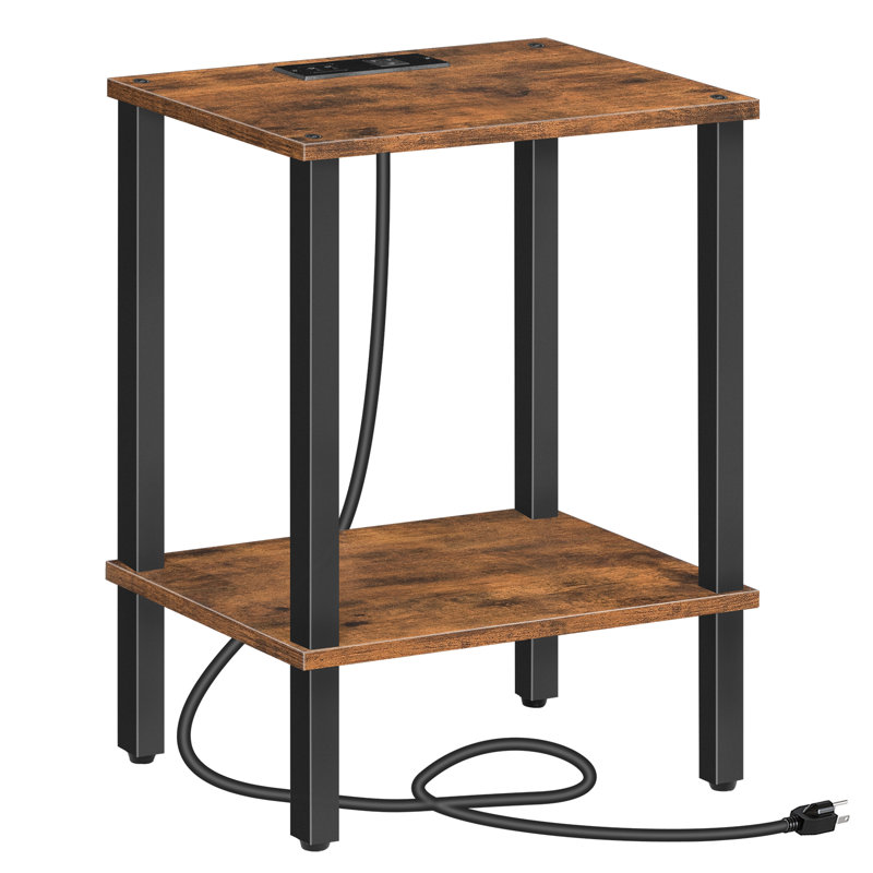 Jahmier 21.7" Tall End Table with Shelves and Charging Station, 1