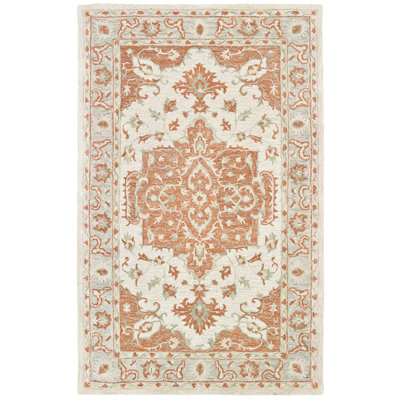 Tapis orange / beige en laine naturelle fait à la main Vintage Medallion