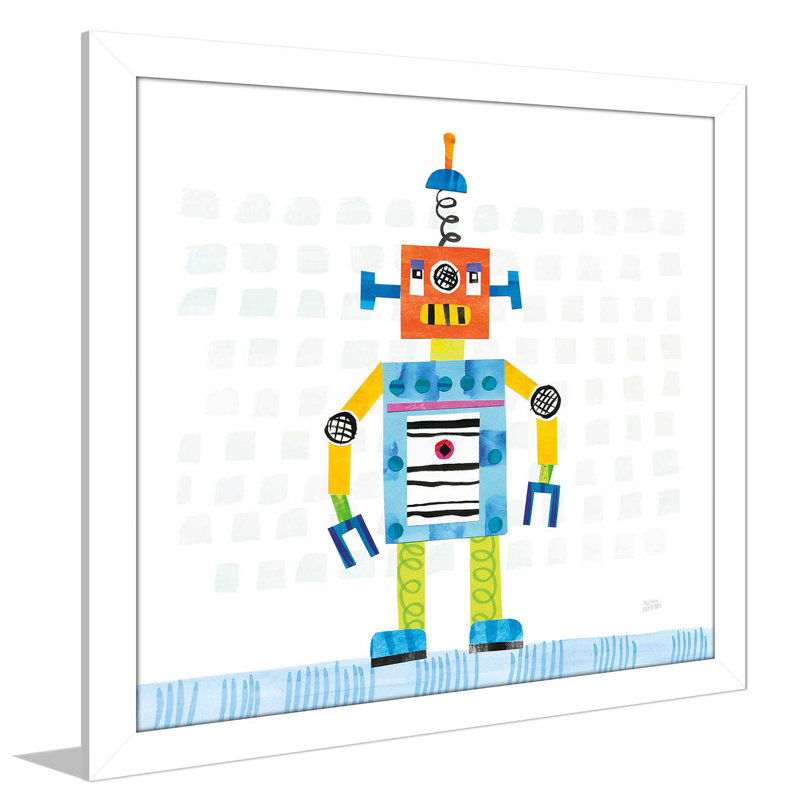 «Robot Party II on Squares», impression, H 21,5 po x l 21,5 po x P 0,75 po, Cadre blanc