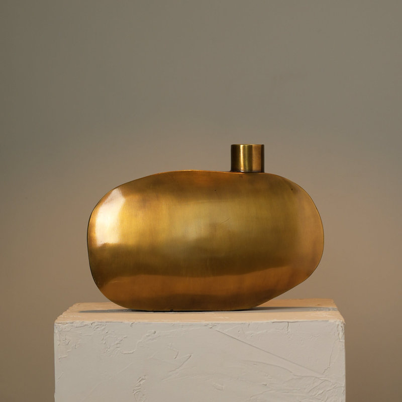 Steel Floor Vase, overall height- 18", Gold