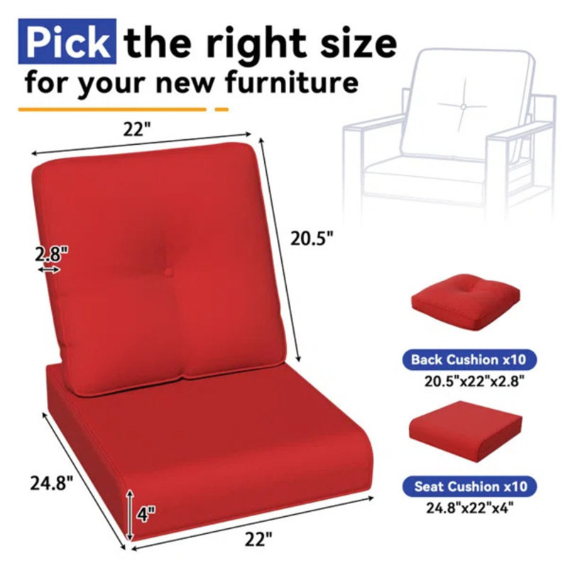 Durable 4" Olefin Seat Cushions, Red, 10