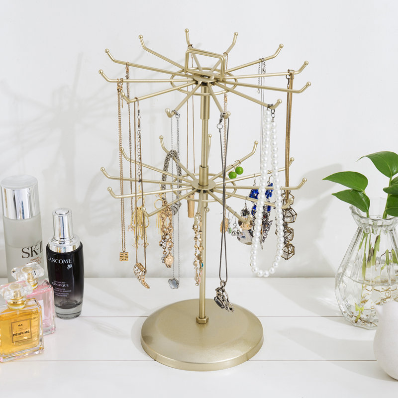 MyGift 24 Hooks Rotating Jewellery Stand, Brass