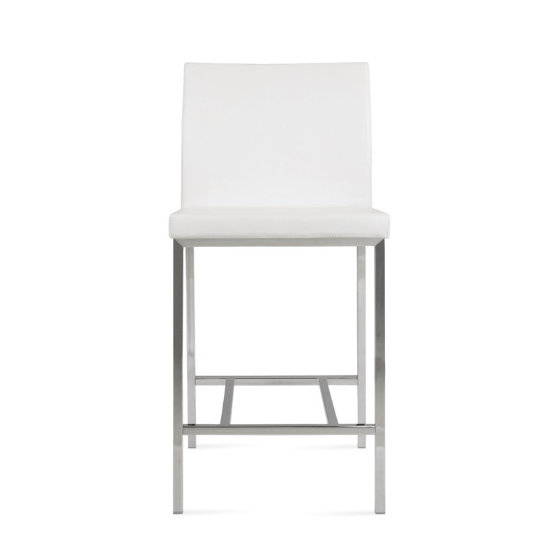 Tabouret Aria, Tabouret de comptoir (siège d'une hauteur de 24 p, Acier Inoxydable, Similicuir ppm blanc
