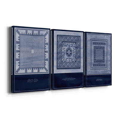Indigo Tile I - Toile tendue avec châssis sur mesure - 3 pièces