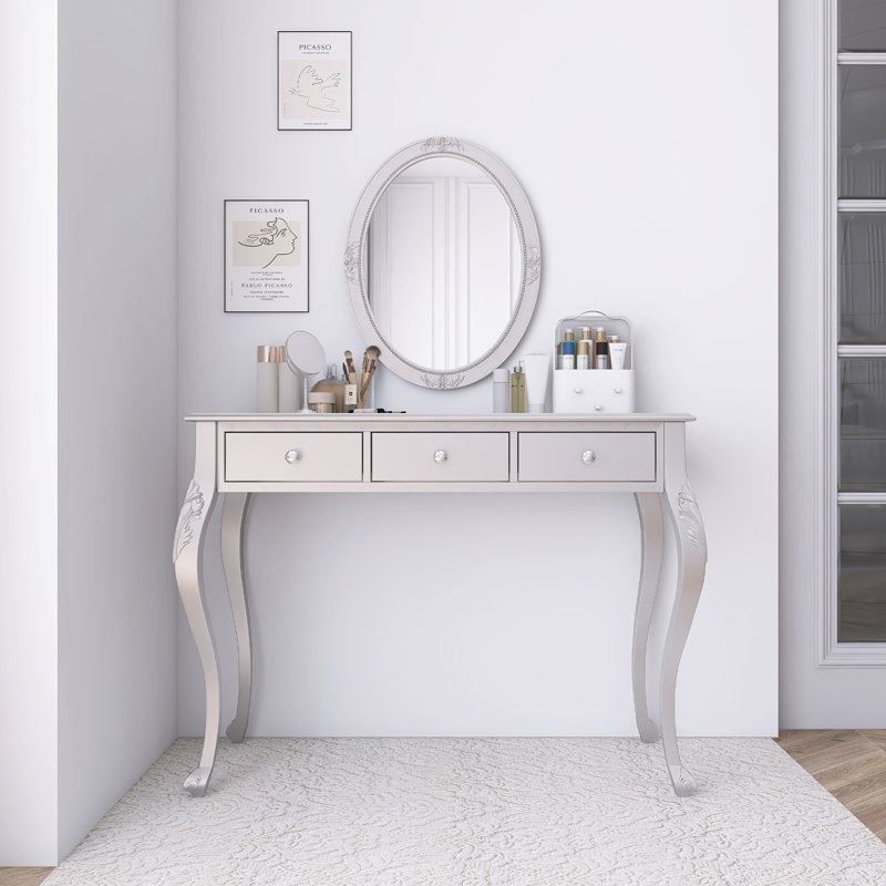 Meuble-lavabo de luxe avec miroir ovale, Argent argent