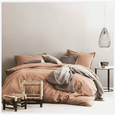 Ensemble de housse de couette en coton de couleur unie Stonewashed