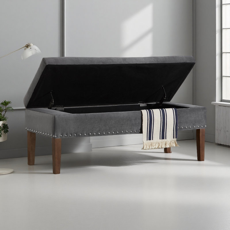 Tufted Bench With Storage, Dark Gray