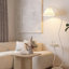 Creamy Pleated Marble Floor Lamp With Tray And 3-color Light For Reading