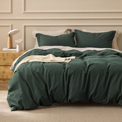 Bedsure 100% Washed Cotton Duvet Cover King Set - Minimalist Cotton Beding Set For All Season（set of 3）