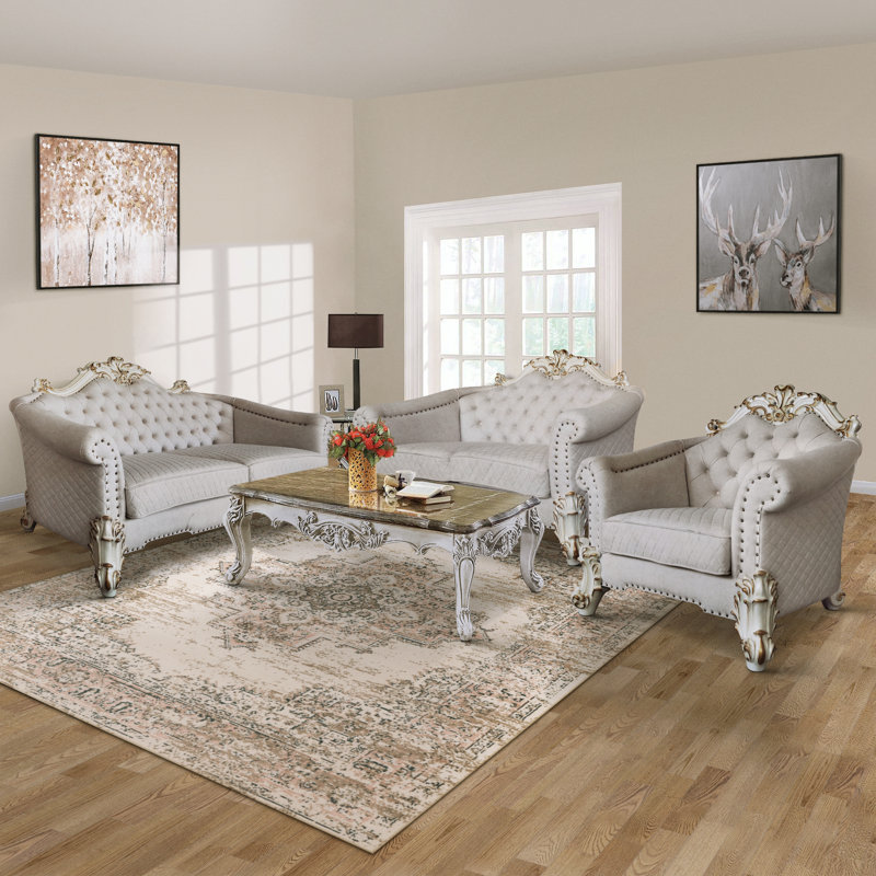 Vendome II Cream Tufted Sofa with Nailhead Trim and Rolled Arms