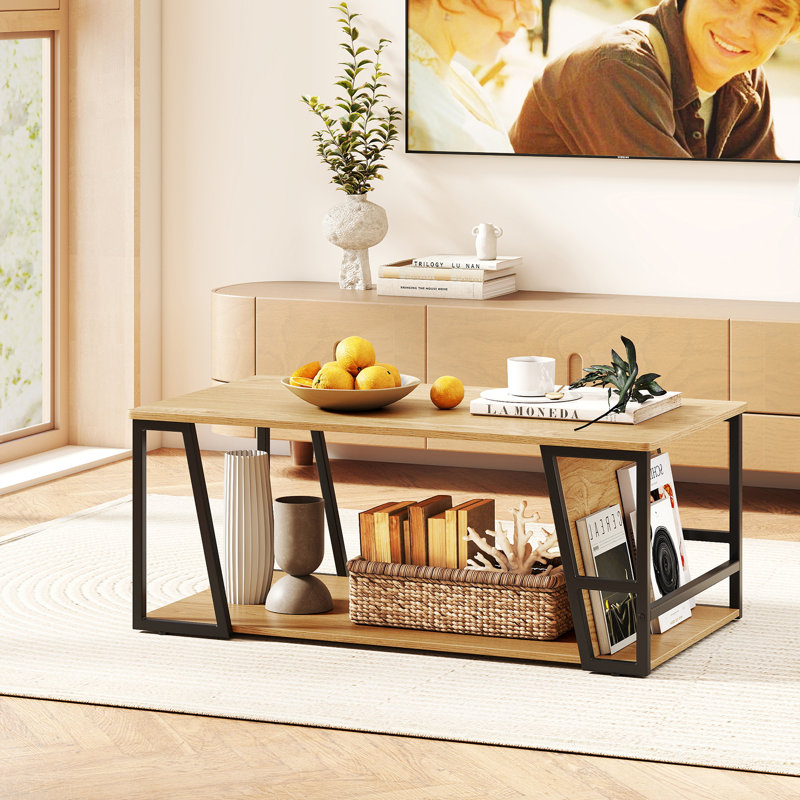 Coffee Table with Storage, Natural Wood, Black