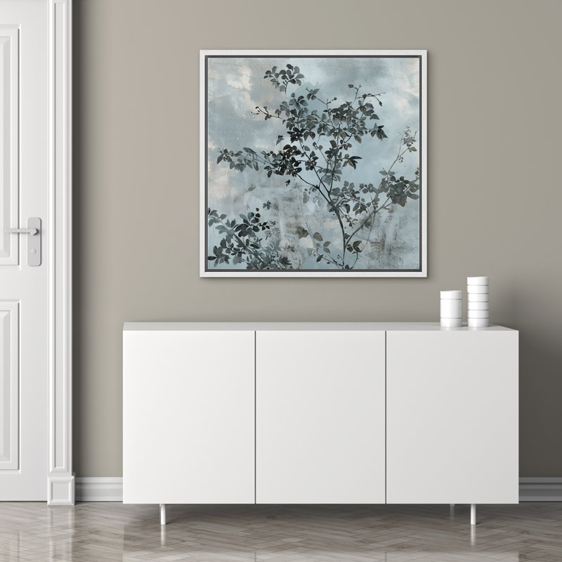 Tree Branch Leaves Abstract Background, 16" H x 16" W, White Floater Frame