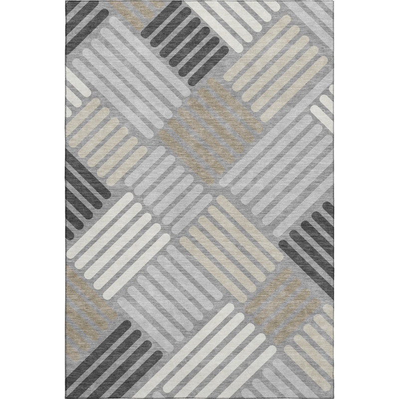 Premium Machine Washable Mayfield AMF2339 Geometric Rug, Gray, 5' x 7'6"