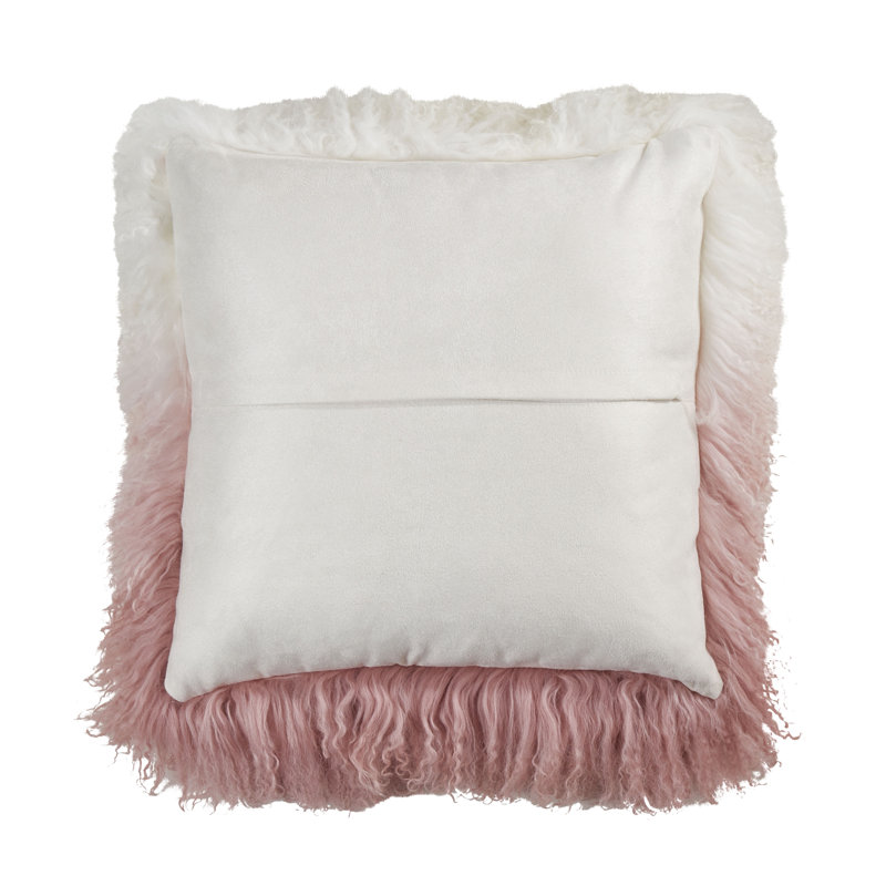 Rose Ombre Lamb Fur Square Throw Pillow, 16 in
