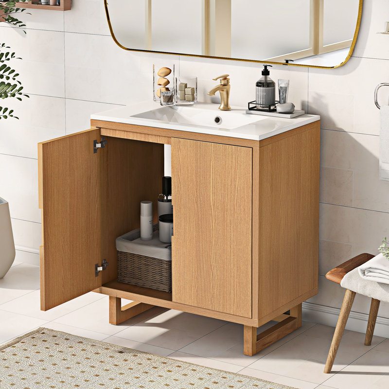 Mummert Free Standing Single Bathroom Vanity with Resin Top, Burly Wood