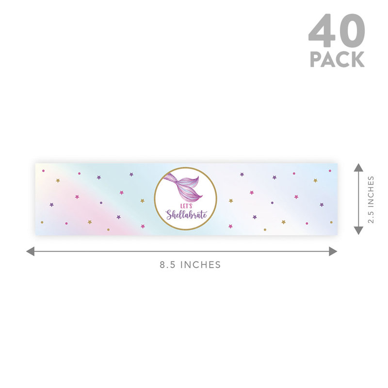 Étiquettes de bouteille d'eau imperméable Mermaid 1St Birthday, thème pastel sirène pour anniversaire d'enfants, paquet de 40