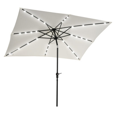 Solar Umbrella With Led Lights - 9' X 7', Tiltable For Sun Defense, Outdoor Shade Multiple Areas 7' Tilt & Crank, Improving Spaces In Garden, Deck, Backyard