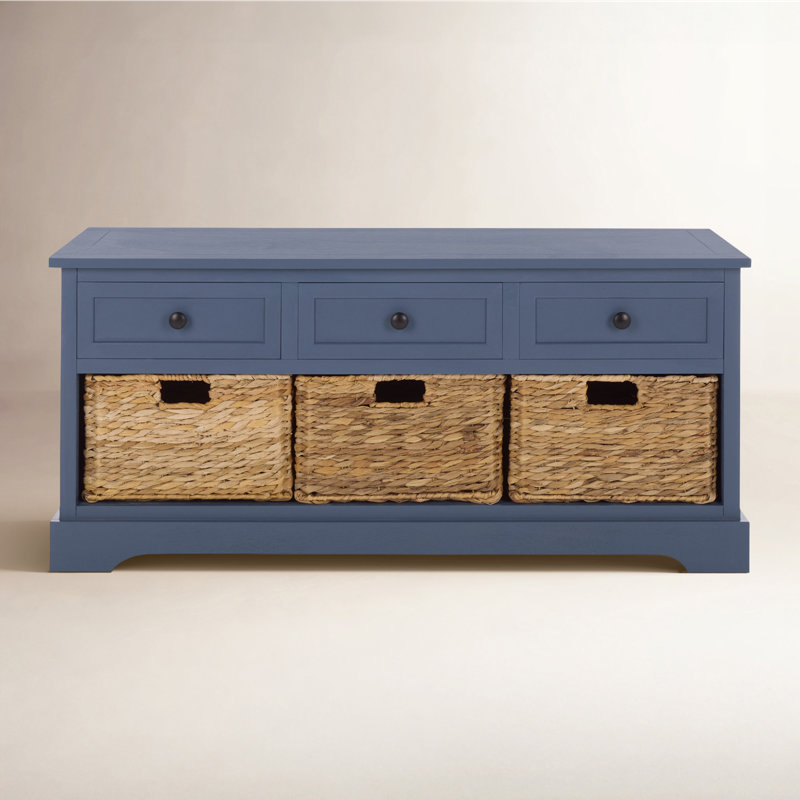Adayla Solid Wood Drawers Storage Bench, Blue
