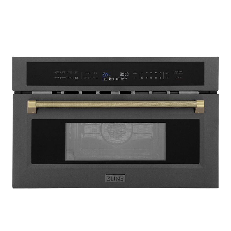 ZLINE Autograph 30 in. Microwave Drawer in Stainless Steel and Polished Nickel Helix Handle, Black/Champagne Bronze