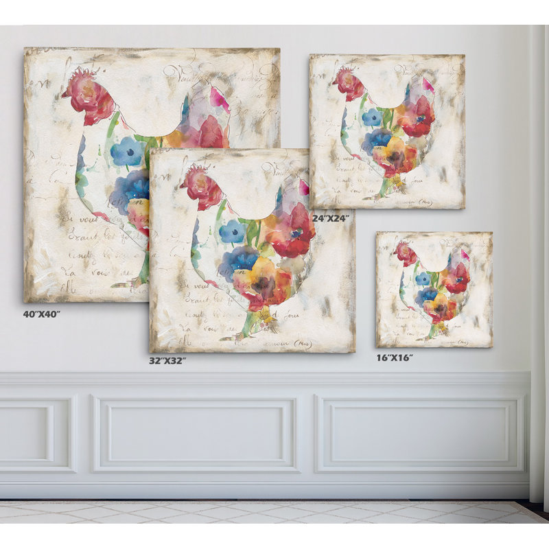 « fleured poule », reproduction de peinture à l’huile, Toile tendue, H 16 po x l 16 po x P 1,5 po