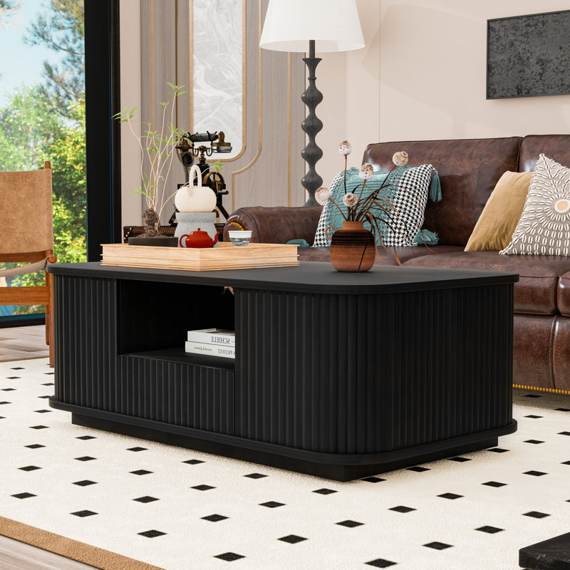 Coffee Table with Drawers and Storage Compartments, Black