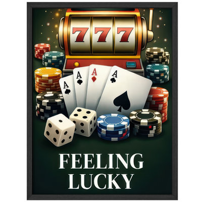 Casino Lucky 777 Poker Theme Framed Wall Art Prints - Slot machine and poker elements, for game room or bar area