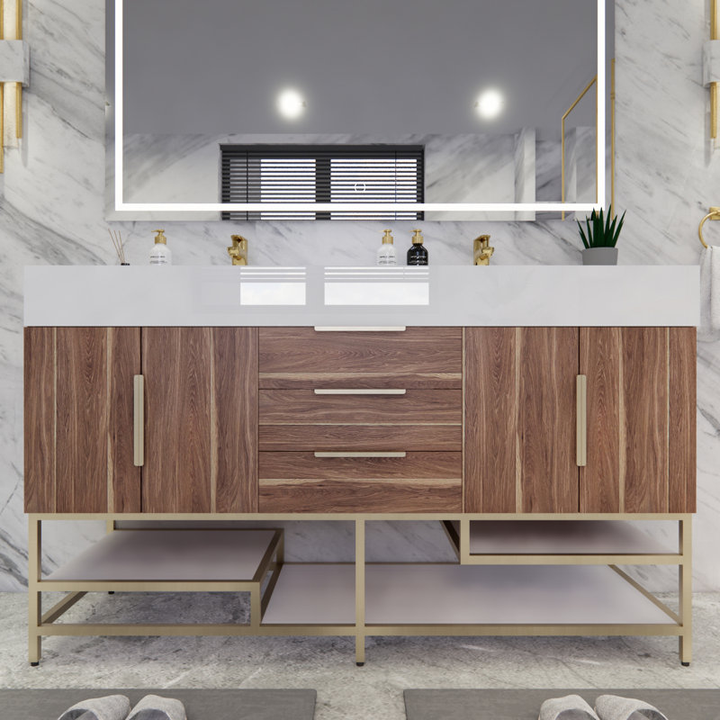 Ensemble de meuble-lavabo double 59 po Glasgow, Chêne blanc foncé
