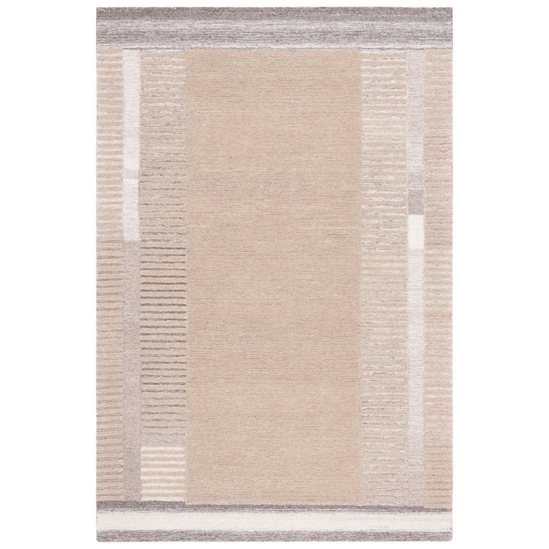 Tapis ivoire / beige en coton touffeté à la main Alysandra, Rectangle 4 pi x 6 pi