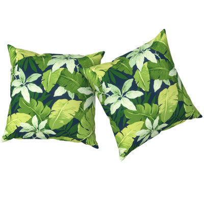 Outdoor Pillows for Patio Furniture, 18 x 18 Inch Square Throw Pillows with Inserts, Pack of 2, Jungle Leaves