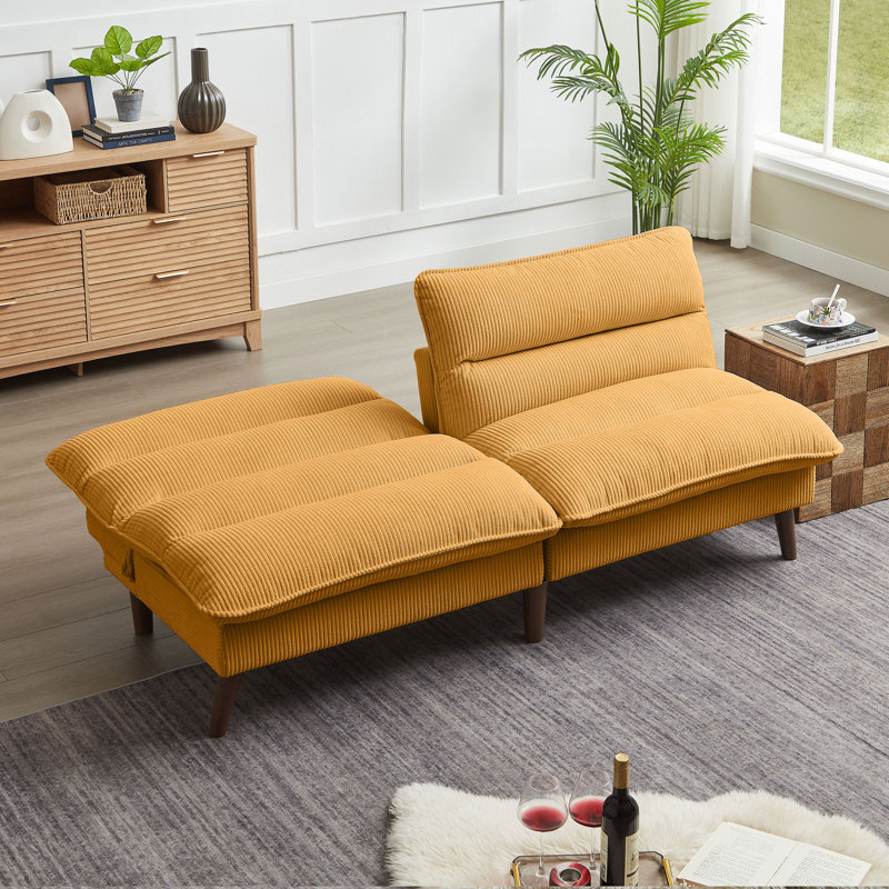 72.4" Cordury Soft Armless Futon Sofa Bed, Ginger Yellow Corduroy