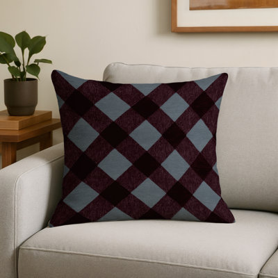 Coussin décoratif à carreaux brun intérieur et extérieur