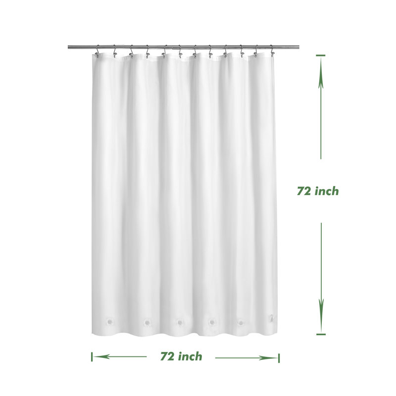 8G PEVA Solid Colour Single Waterproof Shower Curtain Liner, White, 72"H x 72"W