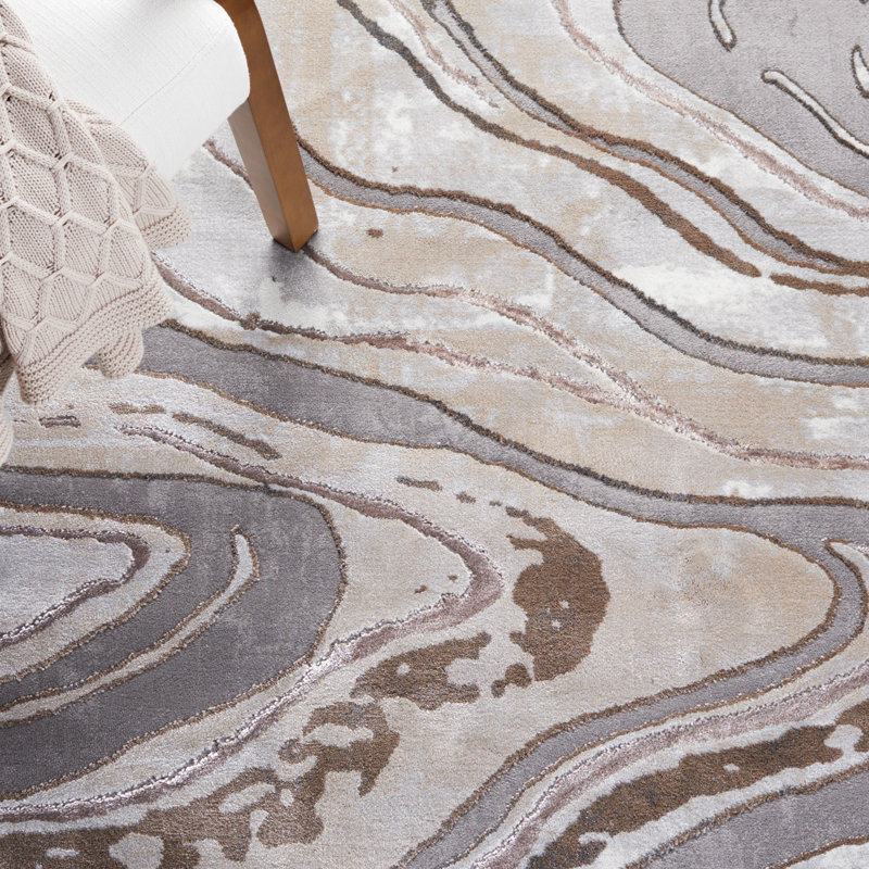 Gray and Beige Abstract Non-slip Synthetic Area Rug