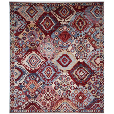Tapis rouge et ivoire de haute qualité noué à la main
