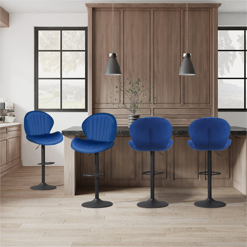 Tabouret de bar Lucah, 4, Bleu marine