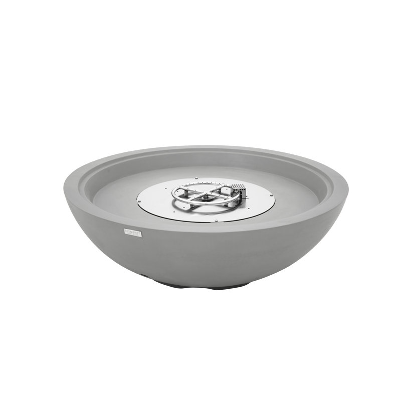Rose Bowl 48" Outdoor Light Grey Concrete Fire Pit 60,000 BTU - Includes Lava Rocks & PVC Cover, Natural Gas